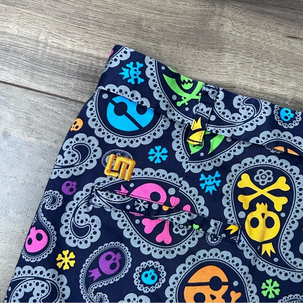 Loudmouth Skull Crossbones Paisley Shiver Me Timbers Golf Shorts Size 36 Color - Picture 4 of 8